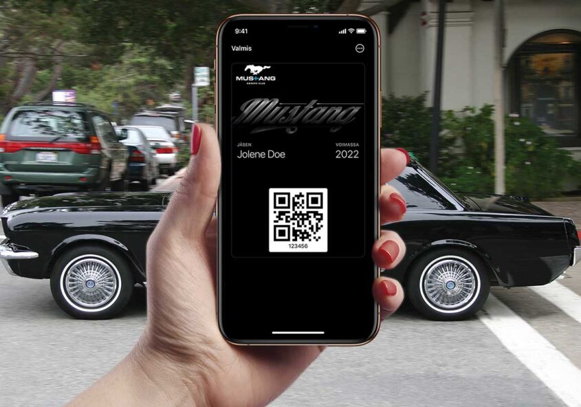 Ford Mustang Owners Club ( FMOC ) käyttää mobiilia jäsenkorttia joka on toteutettu Wallet Pass mobiilikortti ratkaisuna jäsenien omaan älypuhelimen lompakkoon